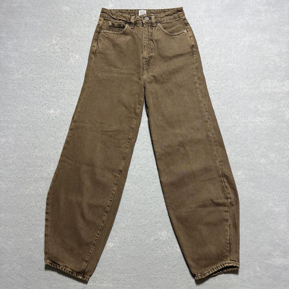 Toteme Jeans High Rise Barrel Leg Denim Brown Size 25W 27L Curve Seam